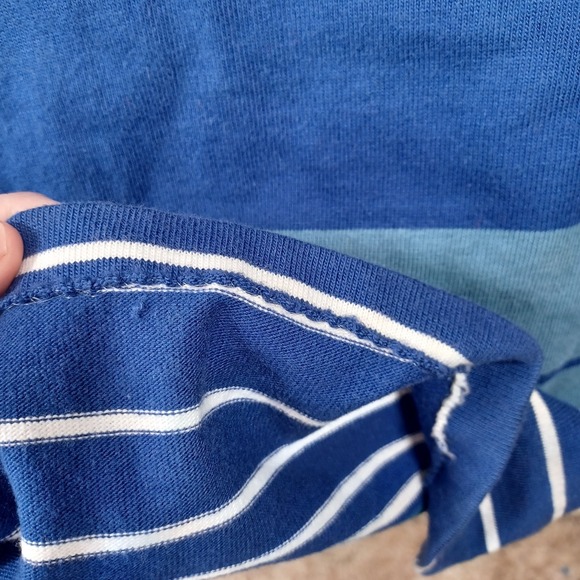 Vintage 1960s Mod Boat Neck Shift Dress Resort Nautical Blue Stripes Cap Sleeve - Picture 2 of 13